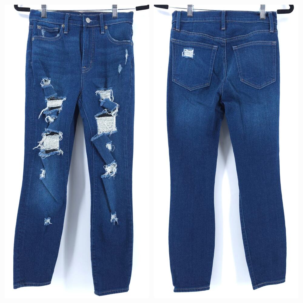 Gap 1969 Destroyed Dark Rinse High Rise True Skinny Ankle Jean Super Stretch 26 - Picture 1 of 11